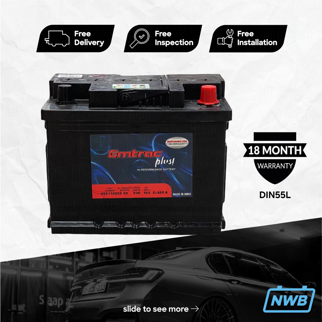 NW Bateri Kereta DIN55L Battery Emtrac Plus MF Bateri Kereta