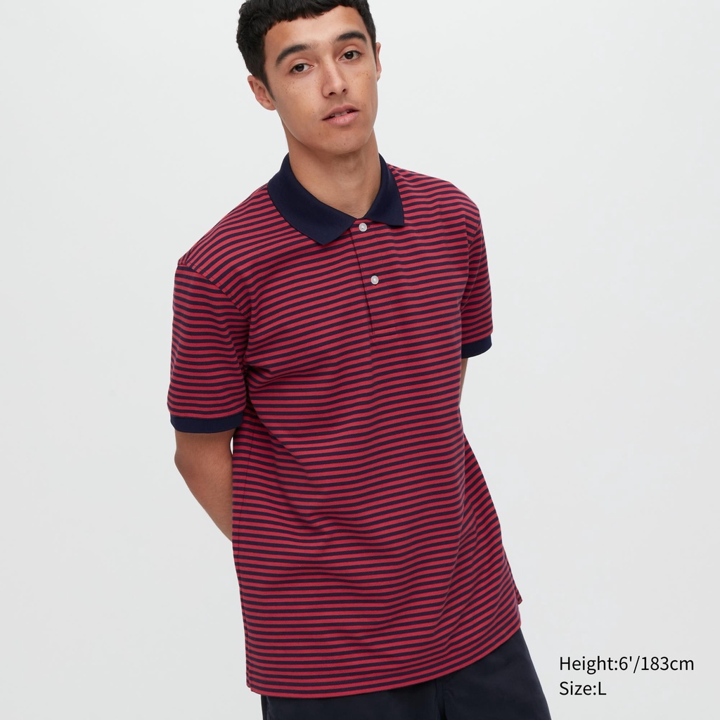 Uniqlo Dry Pique Striped Short Sleeve Polo Shirt Baju Polo Lengan