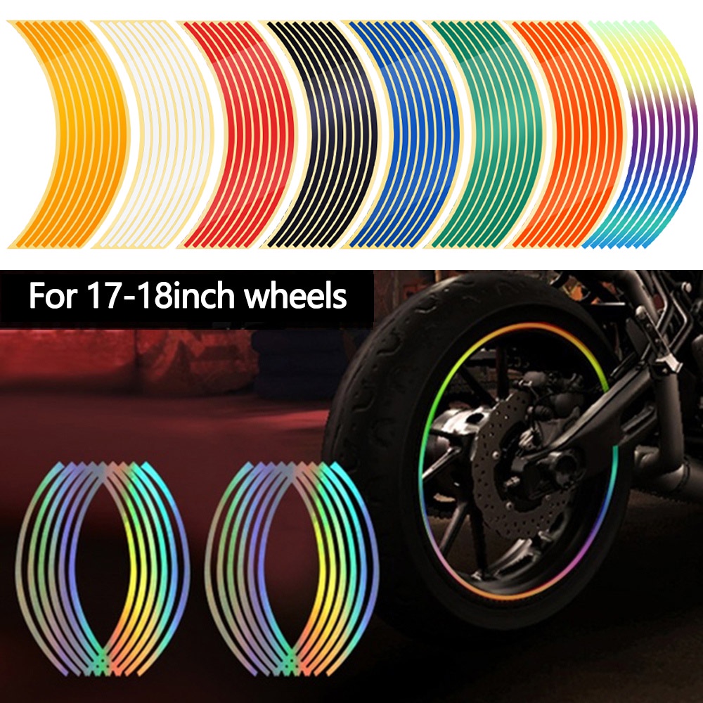 16 Strips Motorcycle Wheel Sticker Reflective Decals Rim Tape Bike Car ...