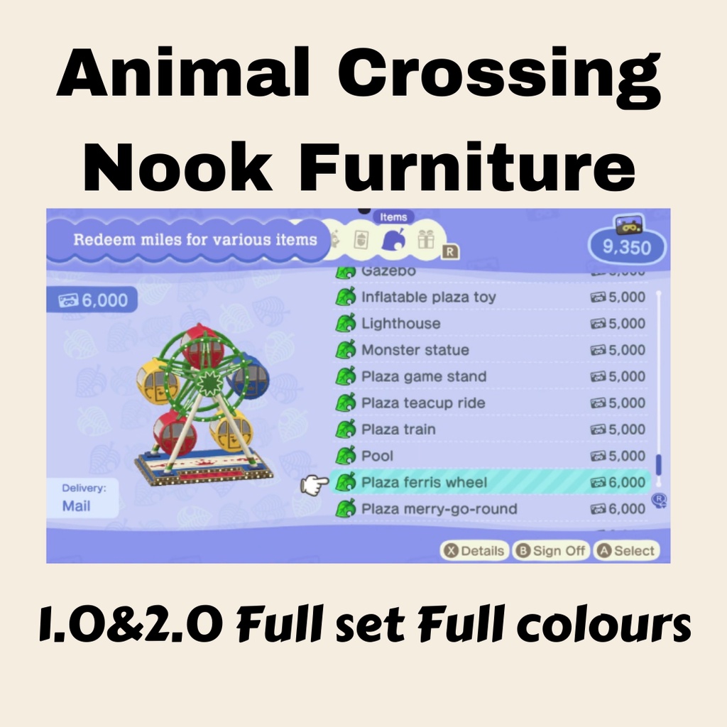 Animal Crossing Nook Furniture items Full Color Send To Your Island