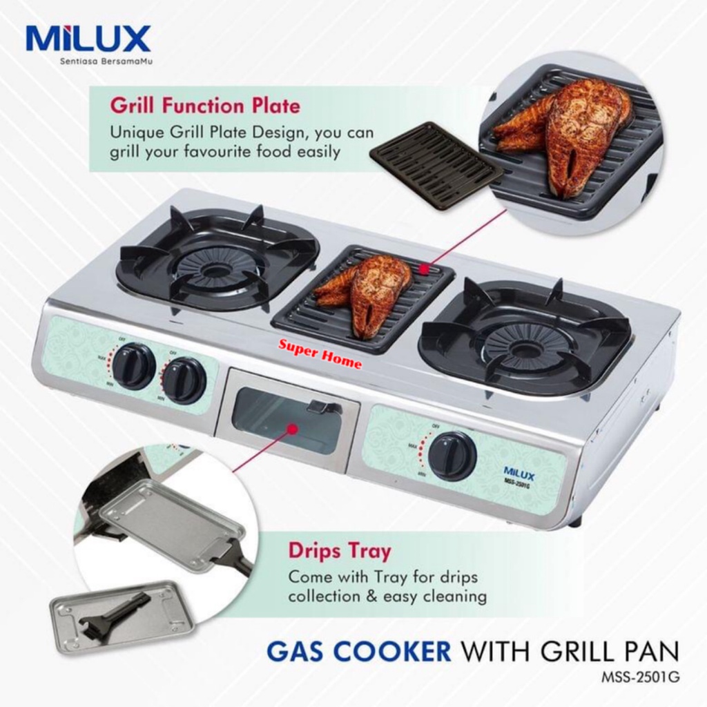 Milux Gas Cooker MSS2501G Stainless Steel Gas Stove With Grill Plate Shopee Malaysia