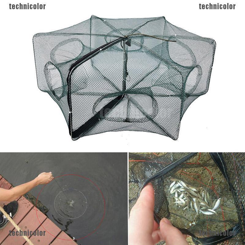 ulafbwur Steel Wire Foldable Nylon Fishing Net Crab Fish Crawdad Sh