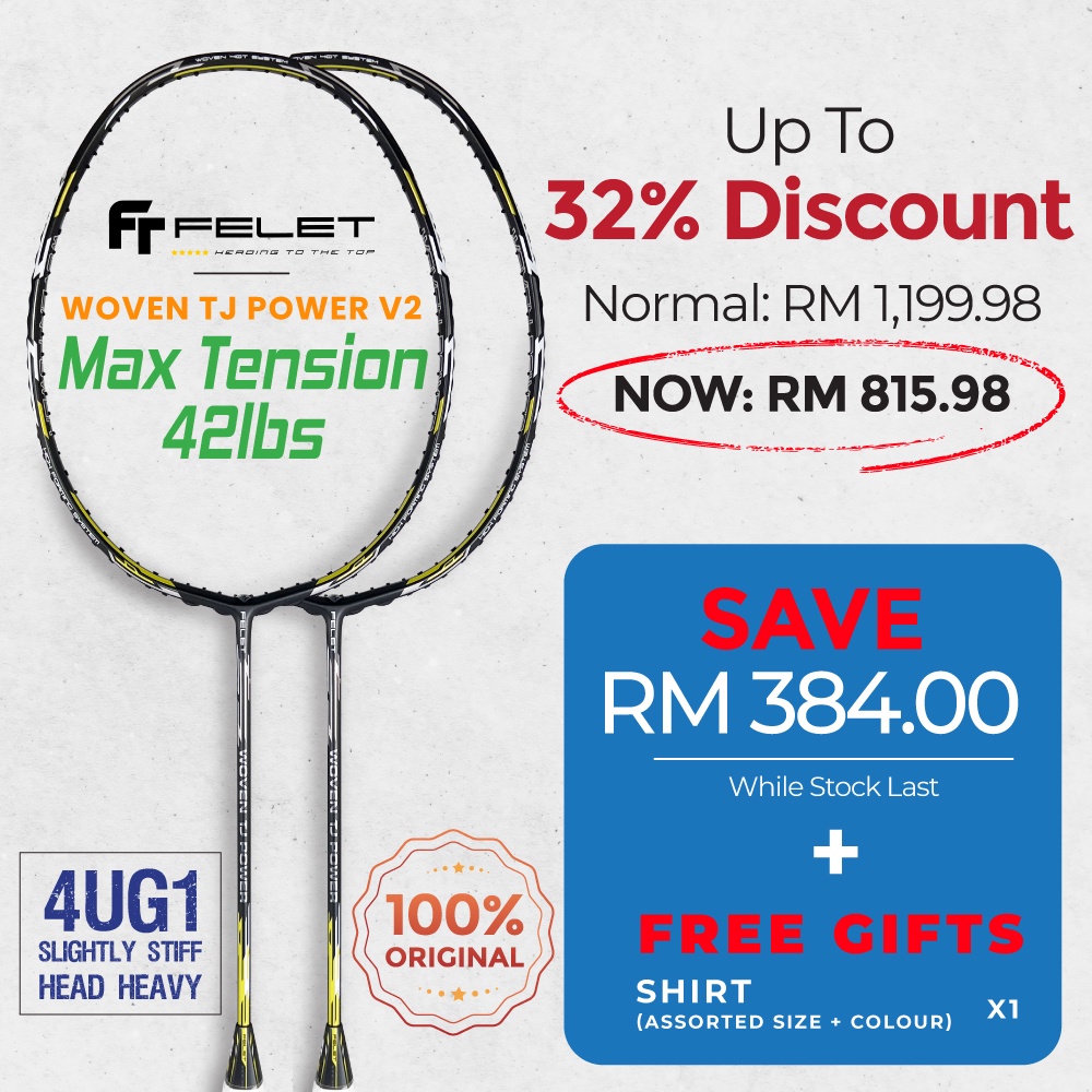 2x FELET Woven TJ Power V2 (Yellow) Goh V Shem Badminton Racket - 4UG1 ...