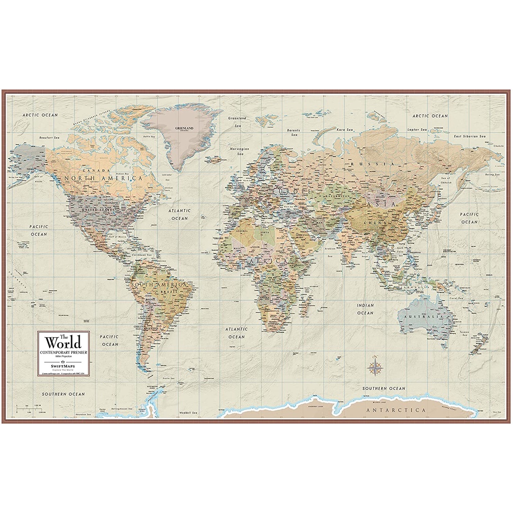 2022 Swiftmaps 24" X 36" World Map Contemporary Premier Wall Map Poster ...