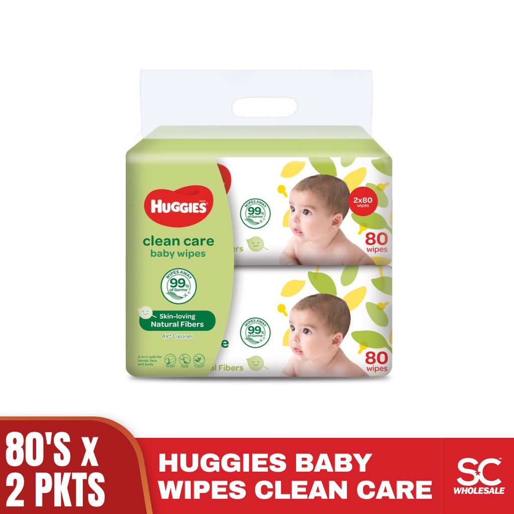 Huggies Natural Fiber Baby Wipes Clean Care AntiBacterial (80's x 2