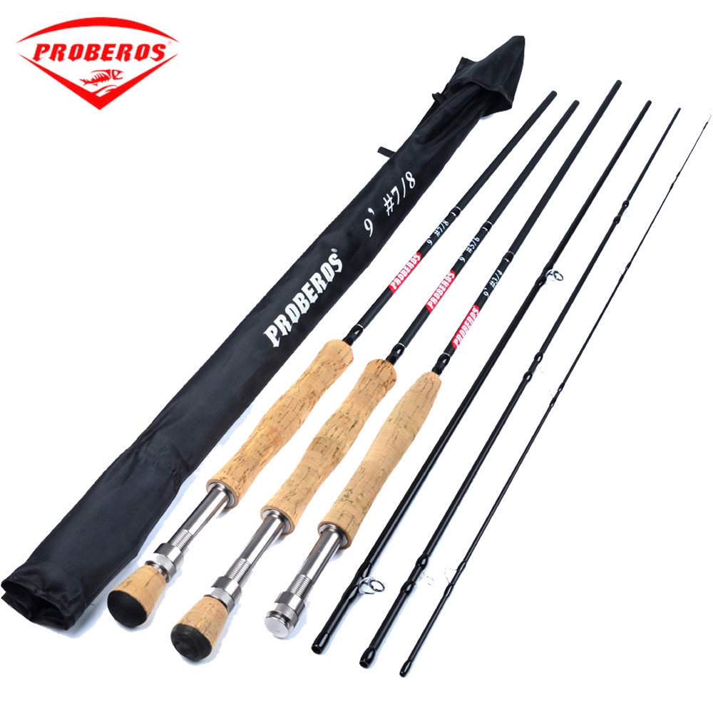 Proberos Fly Fishing Rod 9FT 2.7M 4 Section Soft Cork Handle Carbon Rod And Reel  Fishing Accessories Tackles FLRD009