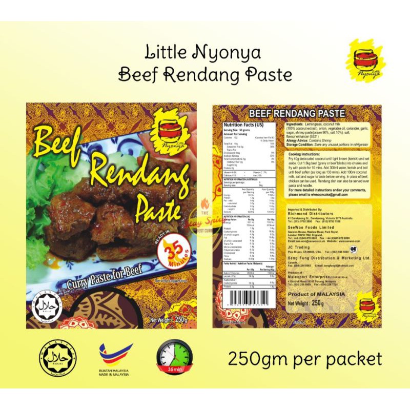 LITTLE NYONYA Pes Rendang Daging Segera / Instant Beef Rendang Paste ...