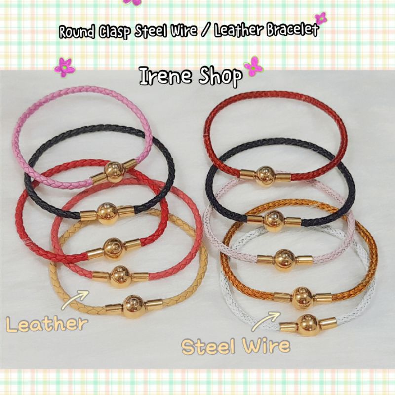 Ready Stock 3mm Round Clasp Waterproof Steel Wire Leather Bracelet Shopee Malaysia