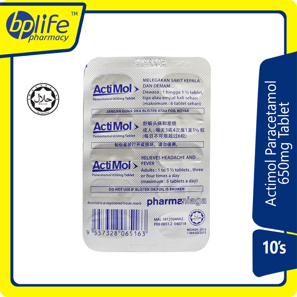 Actimol Paracetamol 650mg Tablet 10s (Strip) | Shopee Malaysia