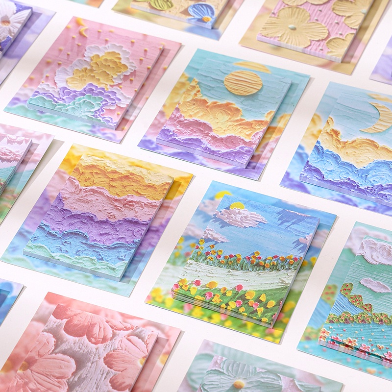 30 Sheets Beautiful Oil Painting Landscape Series Sticky Notes | Shopee ...