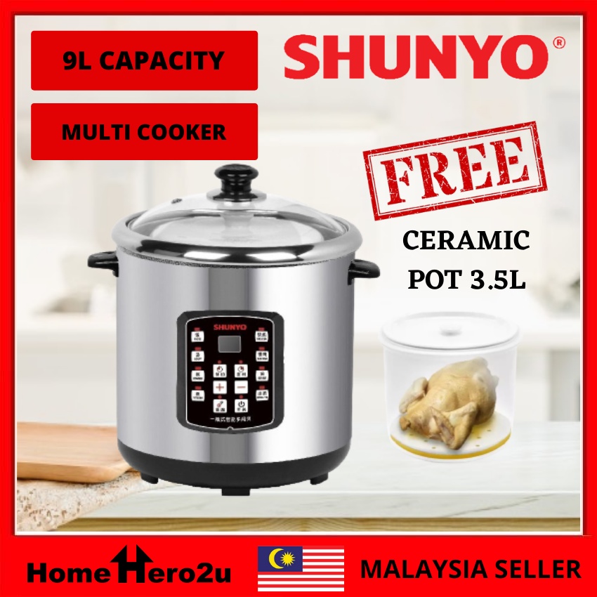 Shunyo SH 9935MC Multi Cooker with Stainless Steel Inner Pot and Ceramic Stew Pot 9L Homehero2u Shopee Malaysia