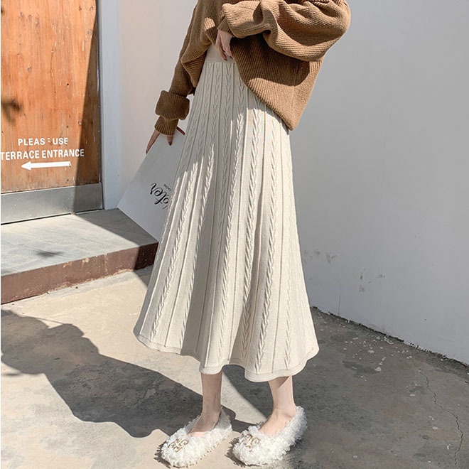 Knitted skirt, sweater skirt, long skirt, versatile | Shopee Malaysia