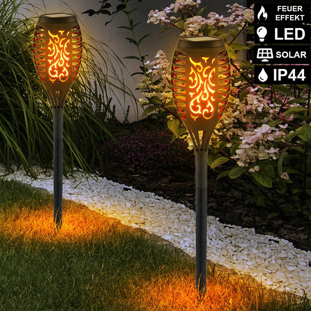 2PCS Outdoor Flame Solar Lights Solar Torch Shaped Flickering Flame ...