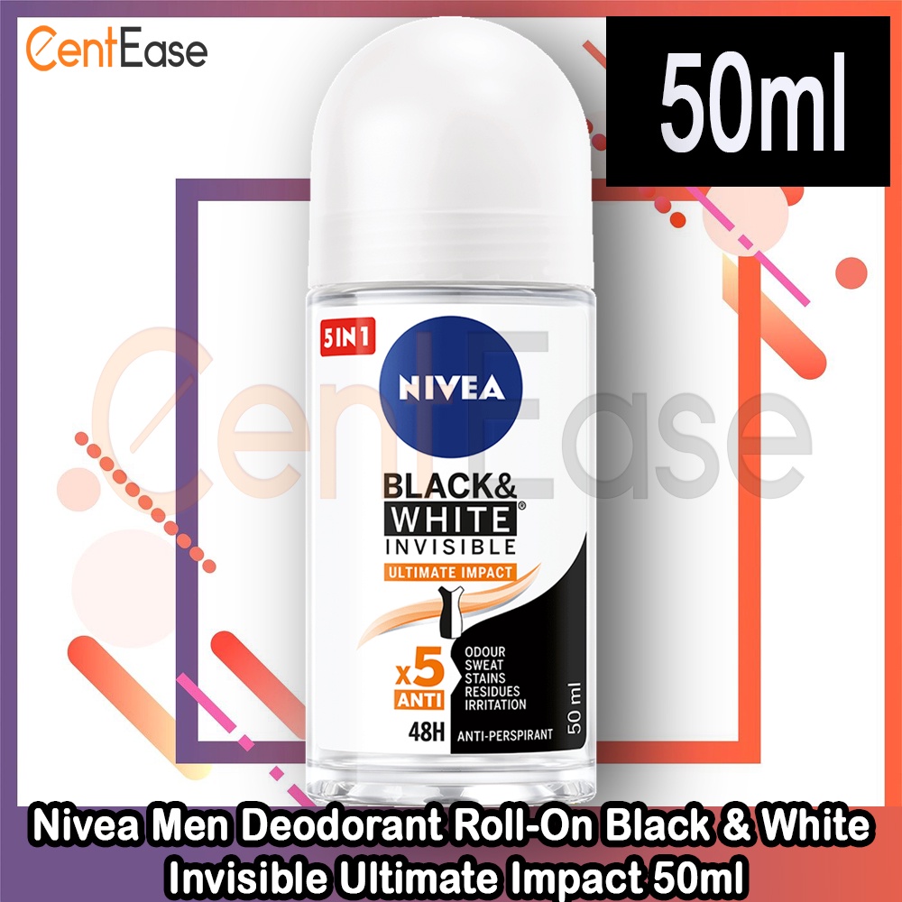 Nivea Men Black&White Invisible Roll On Deo 50 Ml – 72h Schutz Gegen Flecken & Gerüche, Ohne Ethylalkohol