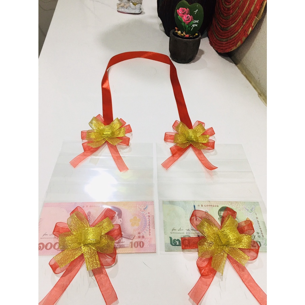 Garland With Banknotes 4-Piece Red Bow With Gold Thread Banknote Degree ...