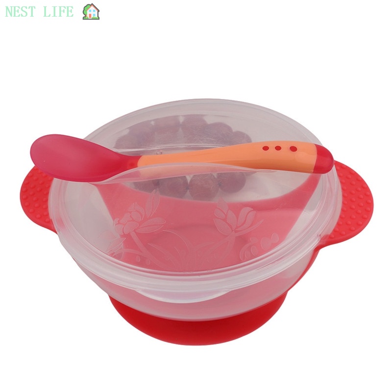 Self Feeding Training Bowl Sucker Bowl Baby Bowls Temperature Spoon ...