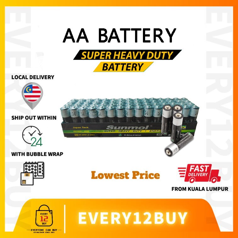 Sunmol Battery Supercell Heavy Duty AA Battery (1BOX-60PCS) | Shopee ...