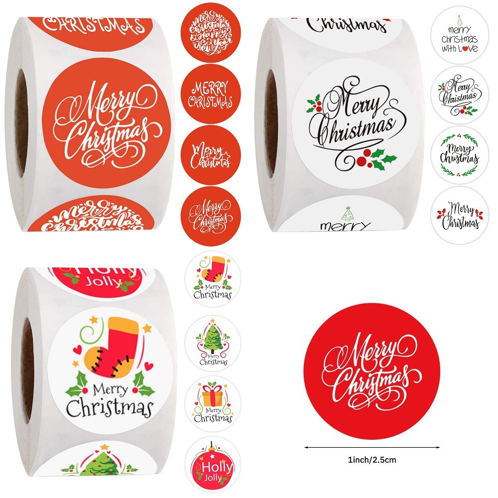 500Pcs/roll Merry Christmas Stickers Red Green Christmas Label For ...