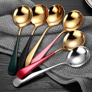 Silverware Set, Stainless steel mixing Stirring spoon creative long handle  Thicken small spoon dessert spoon coffee ice spoons cutlery tableware  (Color : Dark green gold 4pcs)