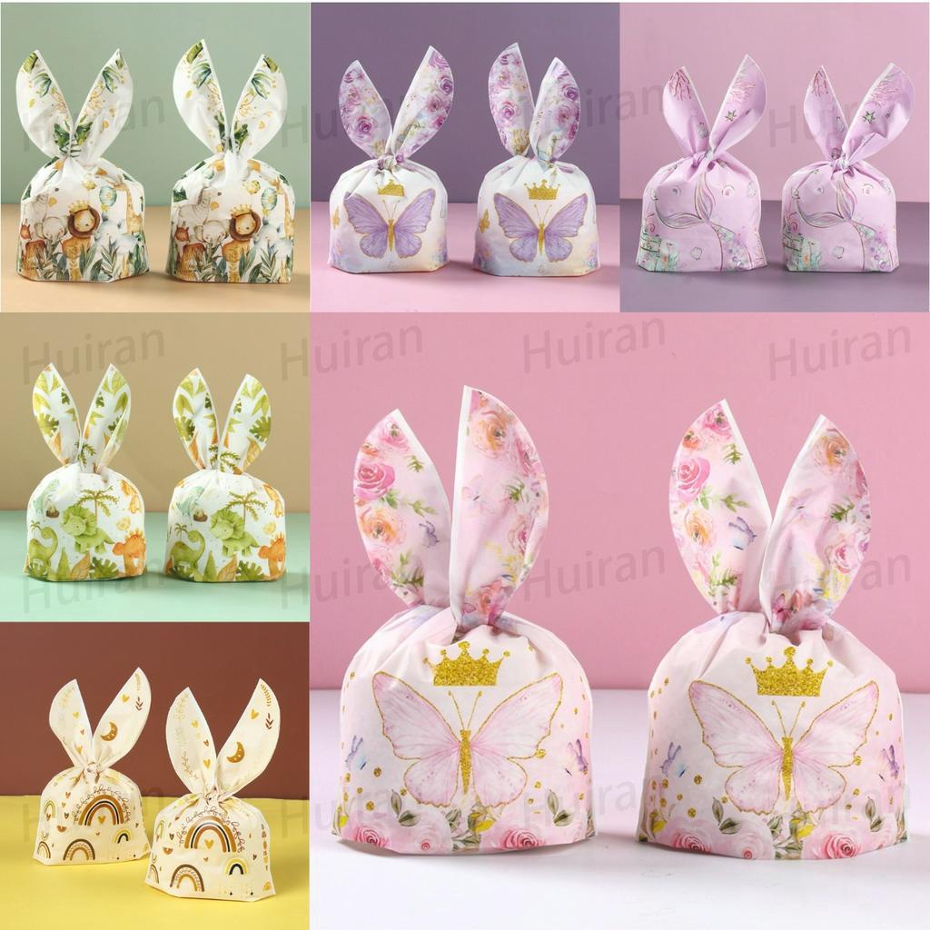 【Local】50pcs Pink Butterfly Plastic Candy Gift Bags Rabbit Cookies Loot ...