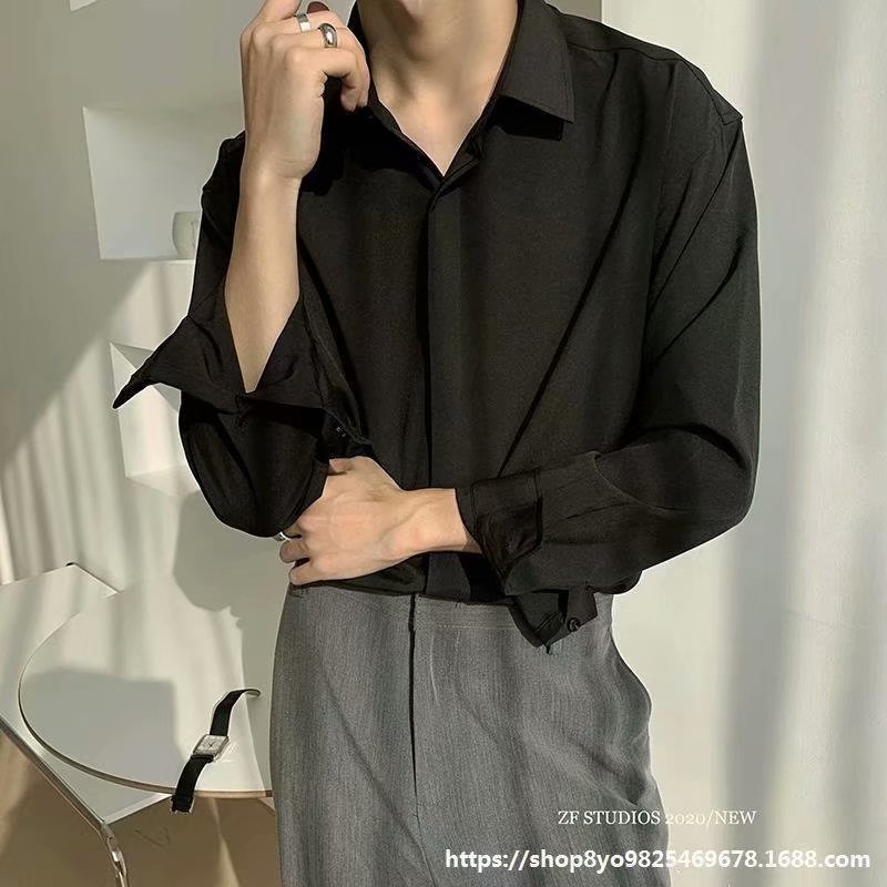 MOLLGE Korean Non Iron Inner Ice Silk Shirt Men Long Sleeve