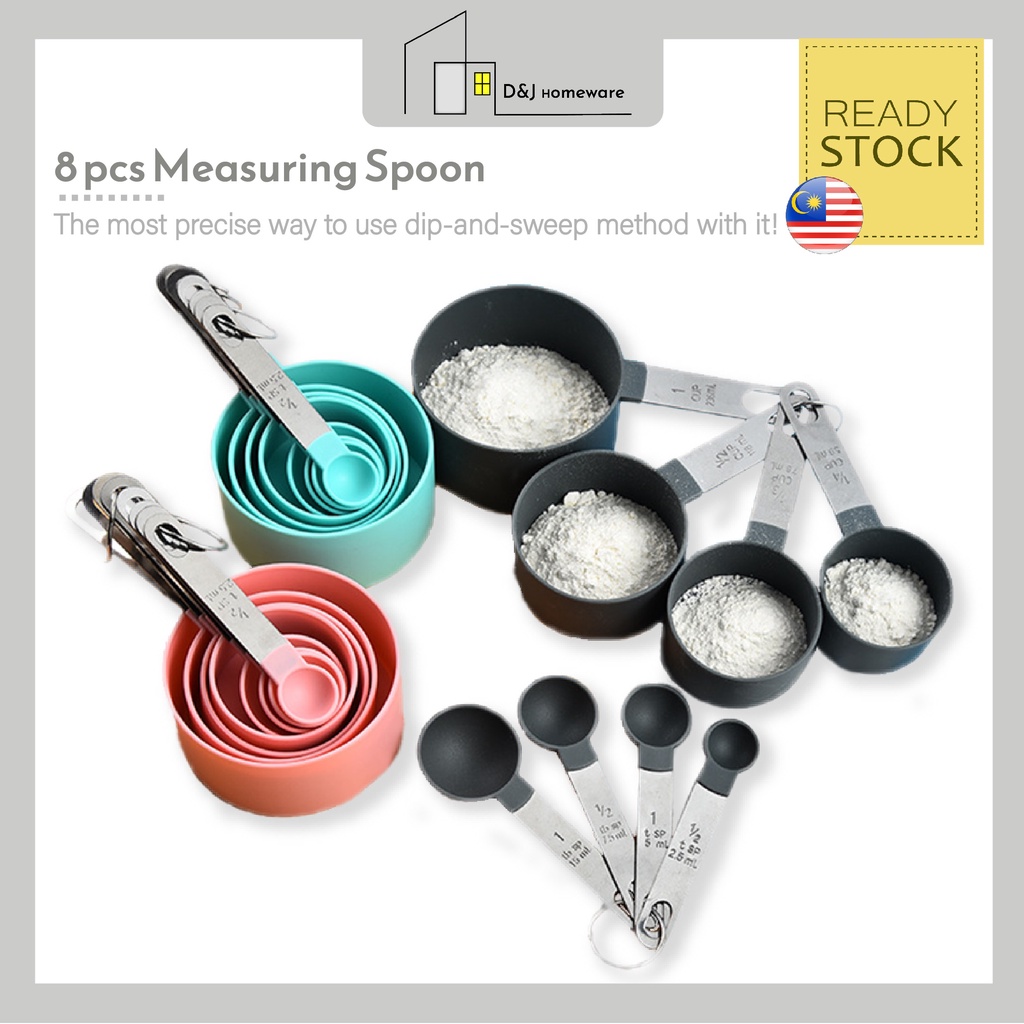 4in1 Stainless Steel Plastic Measuring Spoon Measuring Cup Baking Tool Sudu Cawan Penyukat 2235