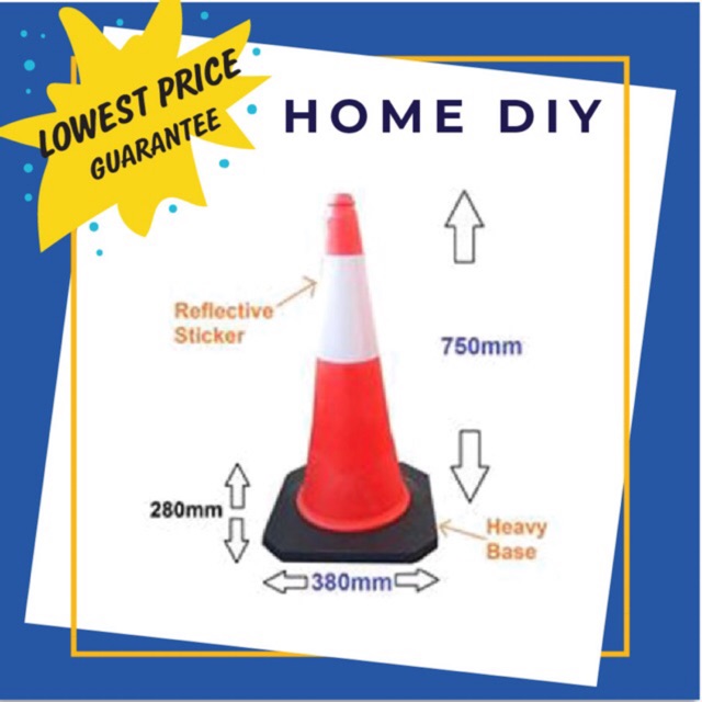 *DOUBLE LINE* HEAVY DUTY HOME DIY 30" SAFETY CONE / TRAFFIC CONE RUBBER