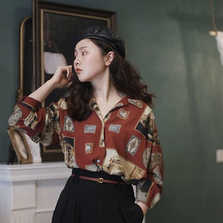 2024 Vintage Blouse Women Autumn Long Sleeve Shirt Women Korean