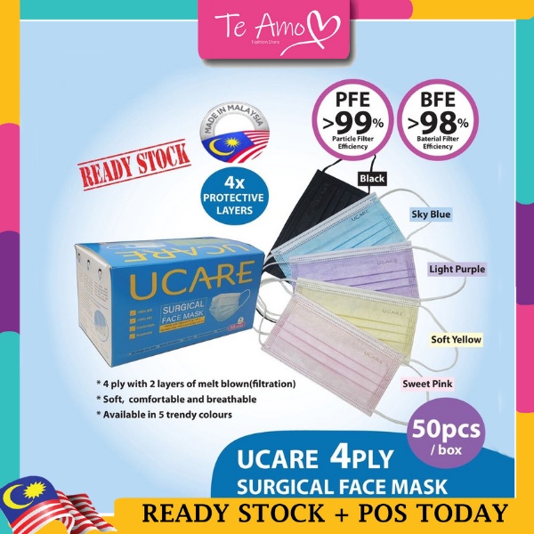 UCARE 50pcs(1 BOX) 4PLY Adult Disposable Protective/Surgical Face Mask