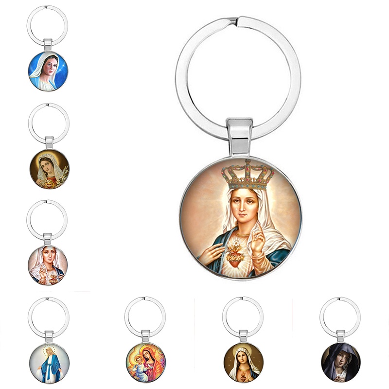 2021 Hot Sale Christian Virgin Mary Glass Dome Keychain Dome Rear Flat