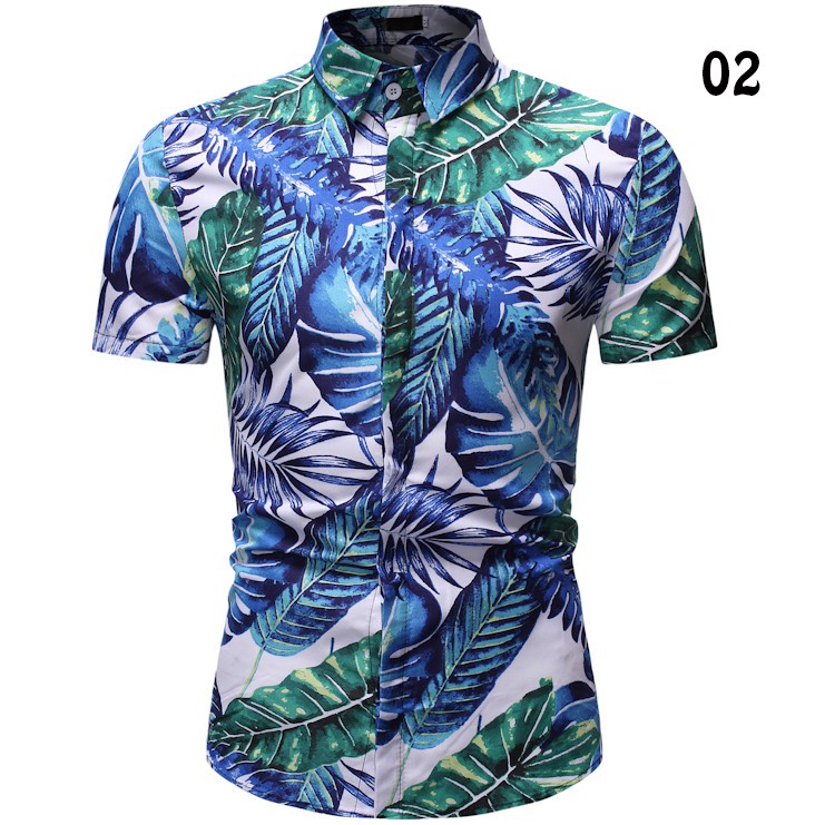 Eight Colors Mens Fashion Summer Stand Collar Floral Shirts Short ...