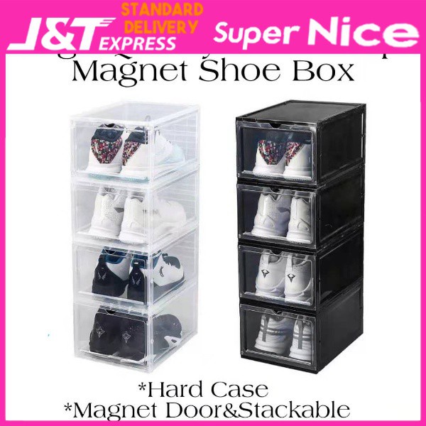 SN_ 1 pcs Front Drop Stackable Hard Case Magnet Shoe Box Storage Box ...