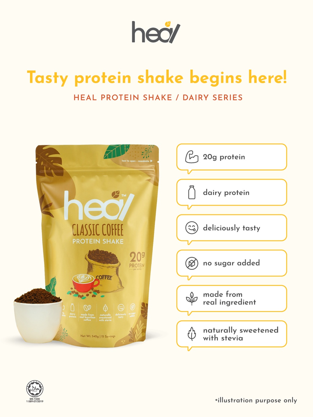 Heal Classic Coffee Dairy Whey Protein Shake Powder Suitable For Muscle ...