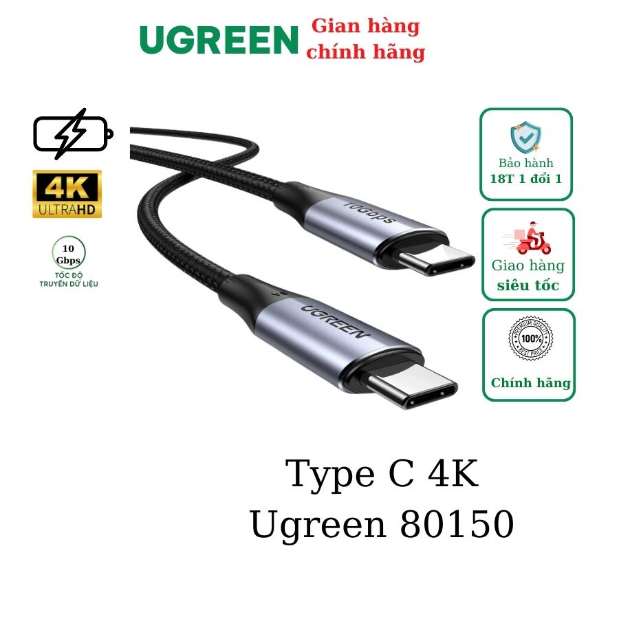 Ugreen 80150 USB TypeC 3.1 GEN2 cable 1M long speed 10Gbps supports