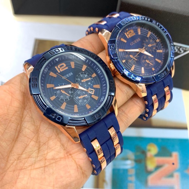 Guess Blue Couple Set Watch Jam Tangan Lelaki Wanita Lelong Murah Shopee Malaysia