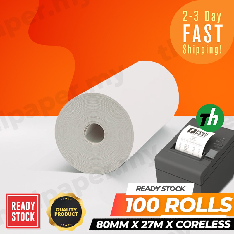 RM1.80 Per Roll. 80mm x 27m x Coreless (100 Roll/Box) Thermal Receipt ...