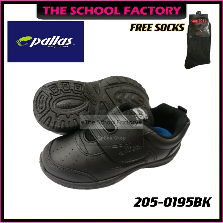 Free Socks Pallas Jazz Kasut Hitam Sekolah Satu Lekat Pvc 205 0195