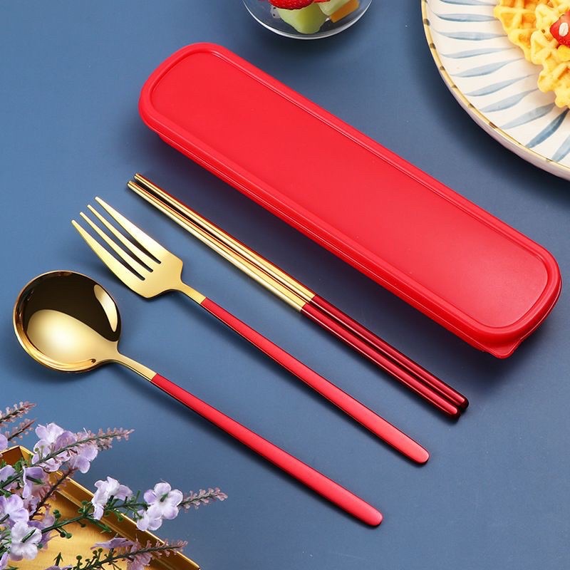 3in1 PORTABLE CUTLERY SET STAINLESS STEEL Utensil Spoon Fork Chopstick ...