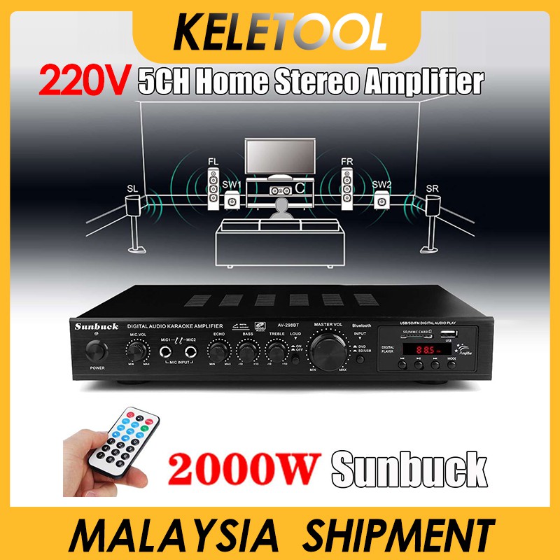 KELETOOL Audio Power Amplifier audio mixer 2000W 5CH Bluetooth