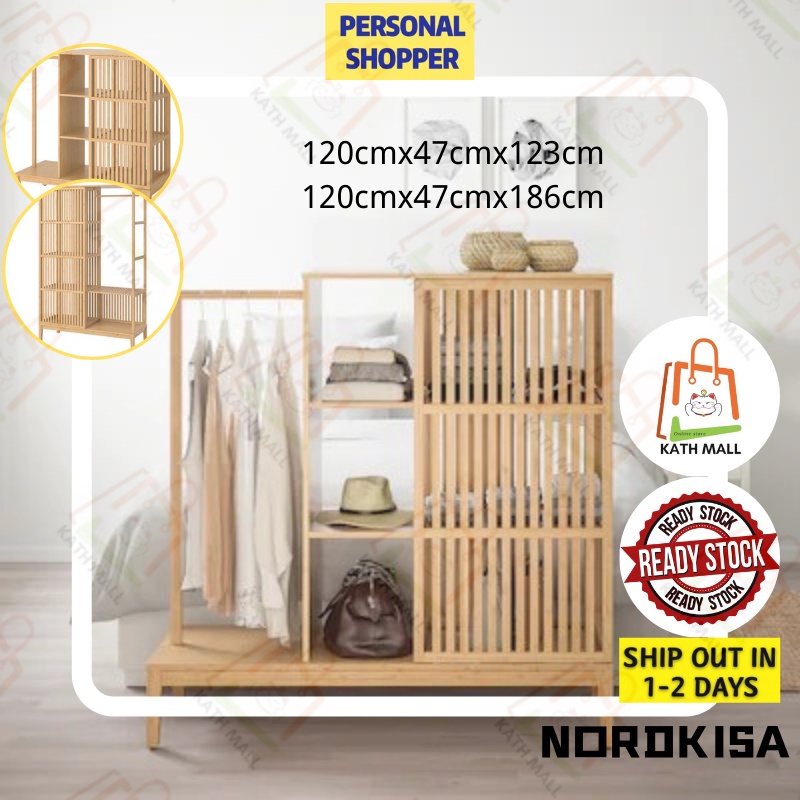 IKEA NORDKISA Open wardrobe with sliding door, bamboo I Almari pakaian