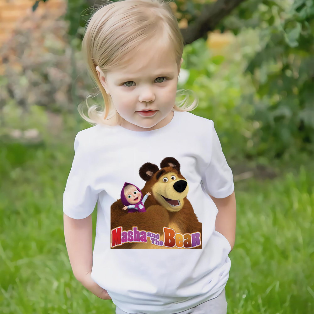 Kids Masha and the Bear Cartoon Print T Shirt Girls Boys Funny