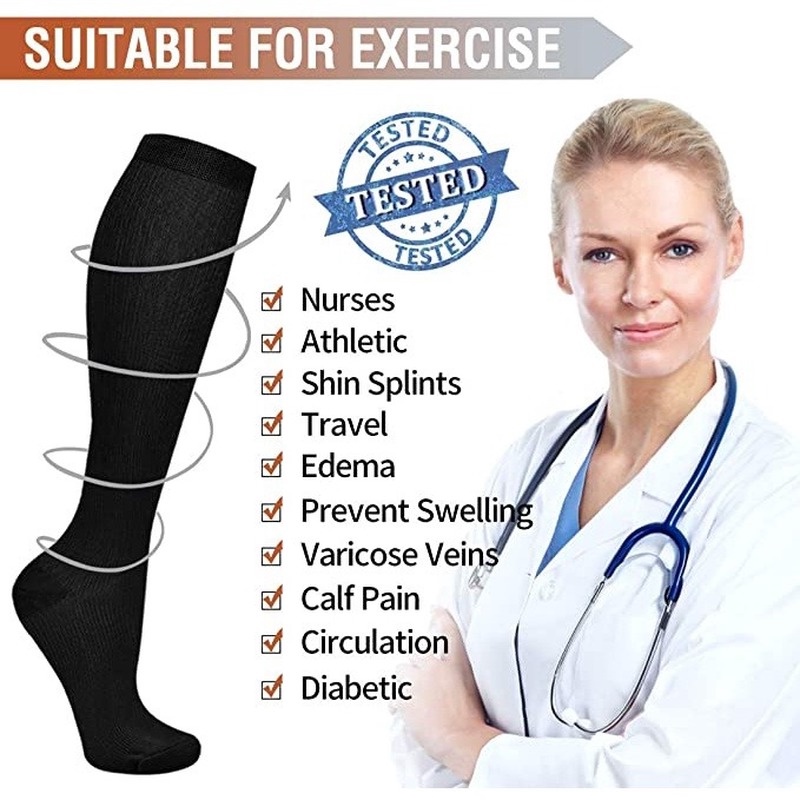 Unisex Anti-Fatigue Compression Socks Stockings Womens Mens Knee High ...