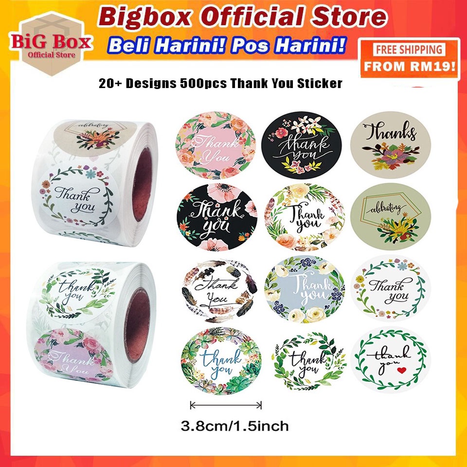 500pcs Thank You Sticker Seal Label Sticker Terima Kasih Gift Box (3 ...