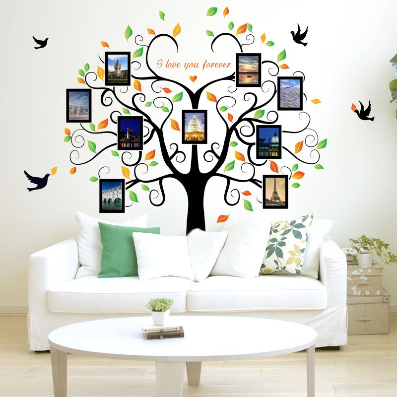 Large 3d tree wall sticker photo frame removable family tree wall decal ...
