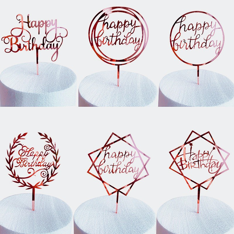 New Creative Rose gold Cake Topper Happy Birthday Acrylic Cake Toppers ...