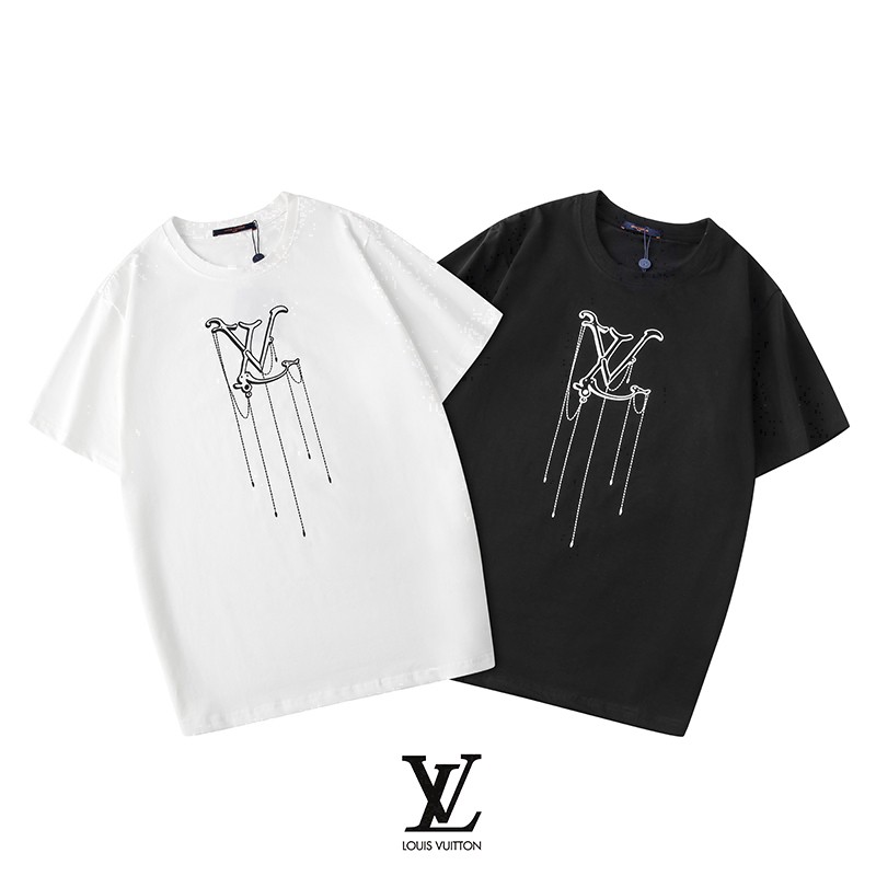 LV LOUIS VUITTON Embroidery Pendant Casua fashionl unisex T-Shirt