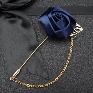 Men's Suit Rose Flower Brooches Pins Canvas Fabric Ribbon Tie