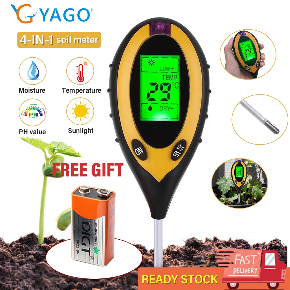 YAGO 4 in 1 soil meter Spot soil tester gardening flowers and plants ...