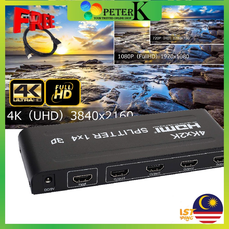 Powered HDMI Splitter Amplifier 1 in 2 out 4K x 2K Ultra HD and 3D Full HD  1080P