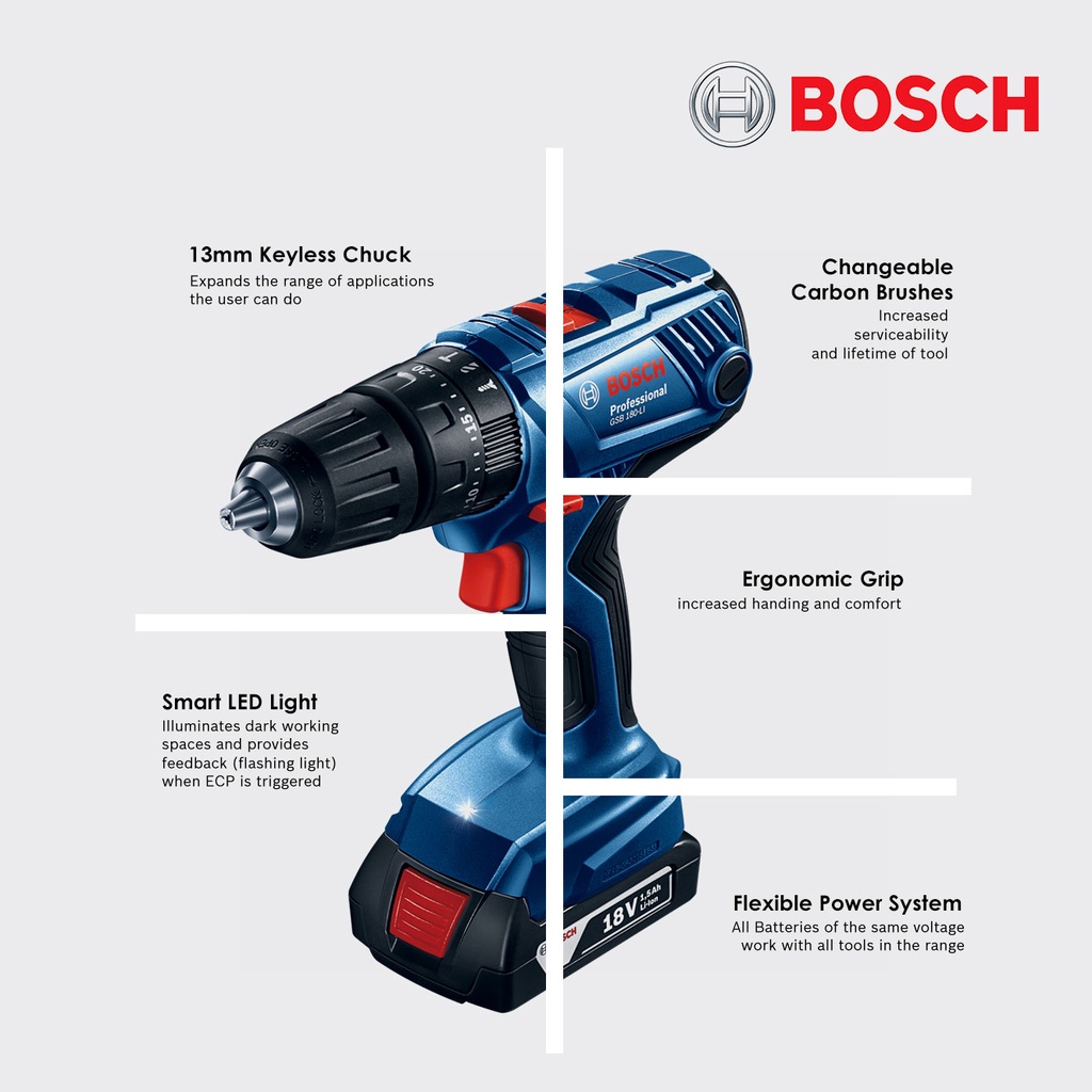 BOSCH GSB180 GSB 180-LI Cordless Impact Drill GBA 2.0Ah Battery GAL 18V ...